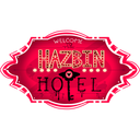 Hazbin Hotel logo in a decorative red frame with a key icon.