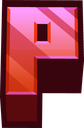 Letter P rendered in a red and pink Minecraft pixel art block style.