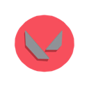 Valorant logo featuring a stylized gray V shape inside a red circle.