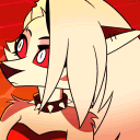 Loona from Helluva Boss looking down with a shy, blushing expression.