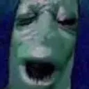 Plankton from SpongeBob with a distorted, deep-fried appearance and a wide-open mouth.