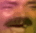 El Risitas face with heavy distortion and color shifting, laughing with a mustache.