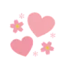 Two pink hearts surrounded by small pink flowers.