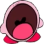Kirby with a wide-open mouth and closed eyes, crying in an exaggerated, dramatic fashion.