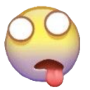 Yellow face with wide eyes and a tongue sticking out, representing sickness or nausea.