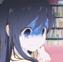 Anime girl with a blue, shadowy expression of pure shock and despair.