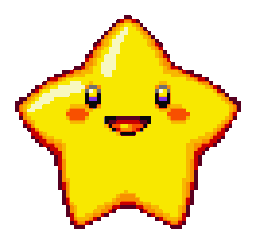 A yellow star with a happy face spinning in a loop.