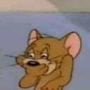 Jerry Mouse covering his mouth with his hand while giggling mischievously.