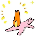 A pink rabbit-like character lying flat on its stomach with a bright orange flame burning on its back.