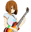 Yui Hirasawa from K-ON! playing an electric guitar with various facial expressions.
