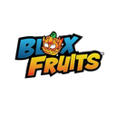 Blox Fruits logo featuring a stylized orange fruit icon above blue and yellow text on a black background.
