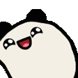 A white blob character with a wide, happy smile and sparkling eyes.