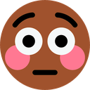 Brown-skinned face with wide eyes and bright pink cheeks expressing embarrassment.