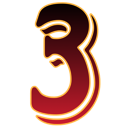Number three with a dark silhouette of a human face integrated into its shape.