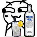 A smug stick figure holding a glass of vodka next to an Absolut bottle.