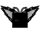 A dark, pixelated entity with a single eye and wing-like shapes on a black background.