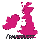 British Isles silhouette in bright pink with the text /dev/request underneath.