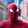 Spider-Man wearing his red and black suit reacting with increasing shock and panic.