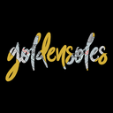 GoldenSoles text written in a stylized, metallic gold and silver font against a black background.