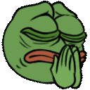 Pepe the Frog with eyes closed and hands clasped together in a praying gesture.