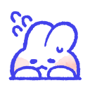 A white bunny with blue outlines peeking over a ledge with a nervous expression and sweat drops.