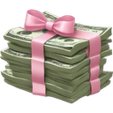 Stack of green dollar bills tied with a bright pink ribbon.