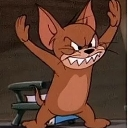 Jerry the mouse standing with his arms raised and teeth bared in an aggressive, angry pose.