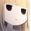 Anime girl with long blonde hair giving a blank, unimpressed stare.