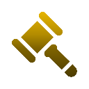 A golden gavel icon centered against a solid black background.
