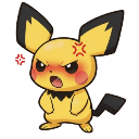 Pichu with a red angry vein symbol on its forehead and a furious expression.