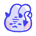 A cute purple bunny with a devil tail and horns looking mischievous.