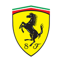 Ferrari logo featuring a black prancing horse on a yellow shield background.