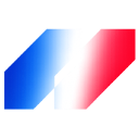 A stylized flag emblem featuring diagonal red, white, and blue stripes.