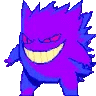 Gengar with a wide, toothy grin and a playful expression.