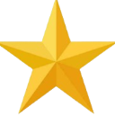 A five-pointed gold star with a flat design.