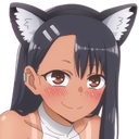 Nagatoro with cat ears giving a smug, blushing smile.