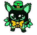 Pendy the creature wearing a top hat and bowtie with glowing heart-shaped eyes.