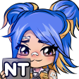 Anime girl with blue hair holding a sign that says NT.