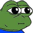 Pepe the Frog looking annoyed with a flat, straight-line mouth and wide eyes.