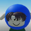 Roblox avatar head wearing a blue helmet with brown hair and a simple smiling face.