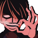Sanji from One Piece holding a lit cigarette with a smug expression in pixel art style.