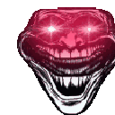 Troll face with glowing red eyes and a wide, menacing grin.