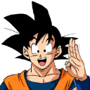 Goku smiling and waving his hand in a friendly gesture.