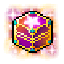 A glowing purple pixel cube with a bright star on top, surrounded by sparkling light effects.