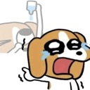 A cartoon dog crying loudly with an eye-drop bottle hovering over a separate crying eye in the background.