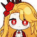 A girl with blonde hair and a red rose accessory transitions from a sweet smile to a dark, menacing expression.