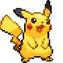 Pikachu transitions from a happy expression to a thoughtful, skeptical look in a pixelated sprite sequence.