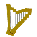 Harp depicted in a simple pixel art style with gold frame and gray strings.