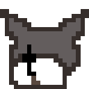 Kuromi with a mischievous expression looking sideways in pixel art style.