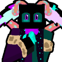 Character with a dark face and glowing eyes looking innocently at the viewer.